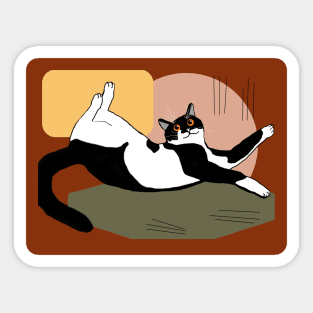 Cute Tuxedo cat want a belly rub  Copyright TeAnne Sticker